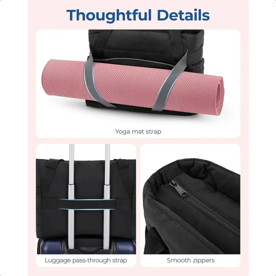Quilted Women’s Gym Tote Bag With Zipper Yoga Mat Straps