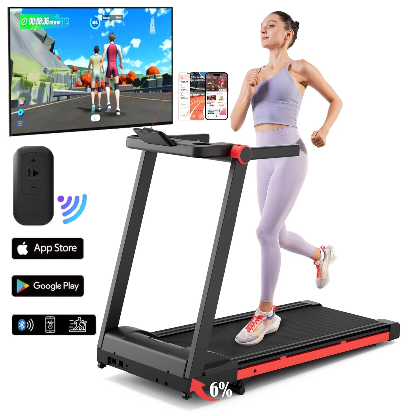 Superun 3.5HP Foldable Incline Treadmill With Handle Bar 350LBS Capacity