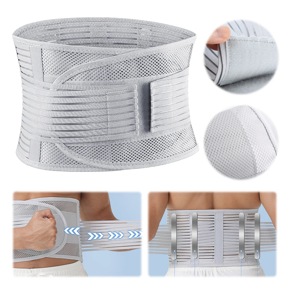 Lumbar Support Belt Lower Back Brace Ergonomic Back Support Belt Breathable Waist Brace Adjustable for Disc Herniation