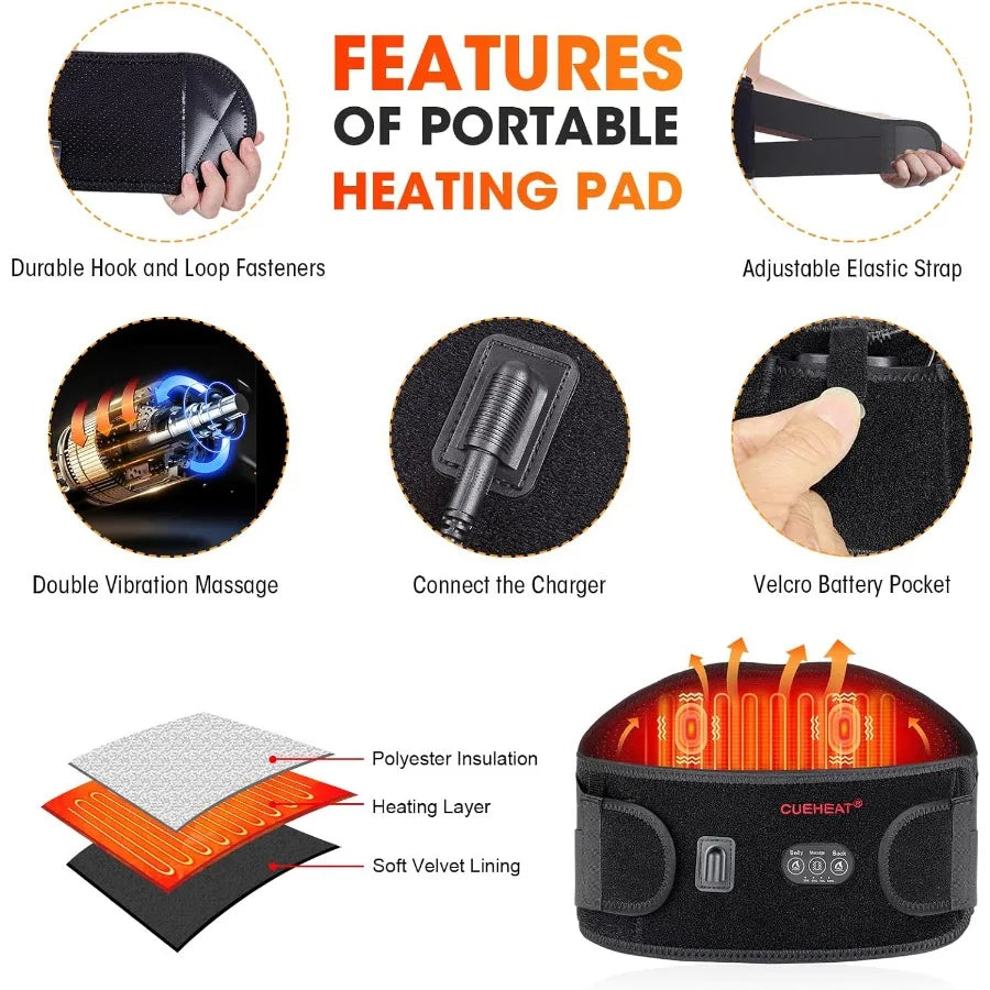 Cordless Heated Waist Belt With Massage For Back And Belly