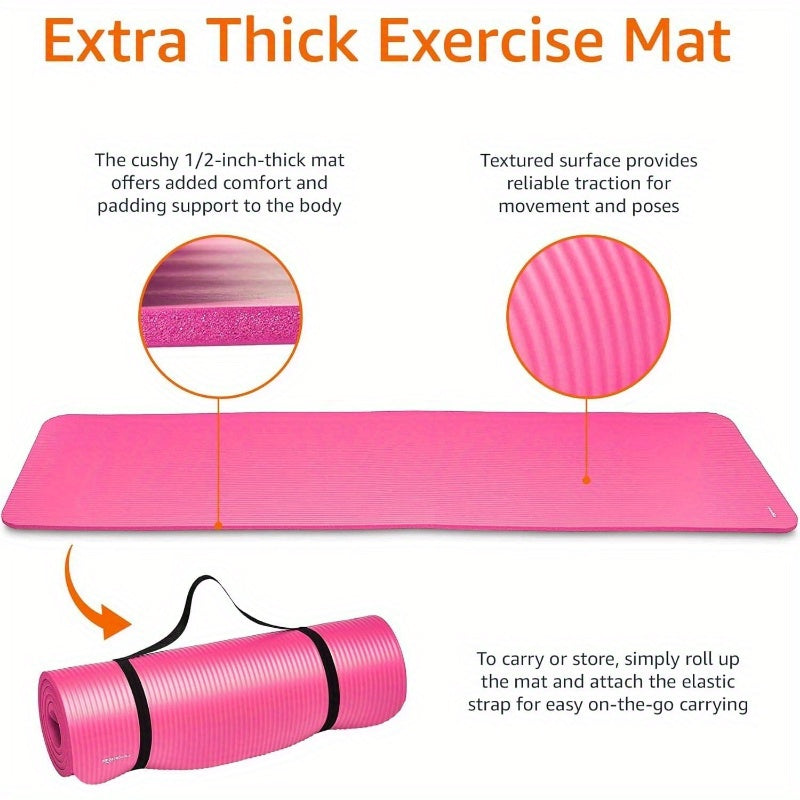 Extra Thick Yoga Mat with Carrying Strap for Fitness Workouts