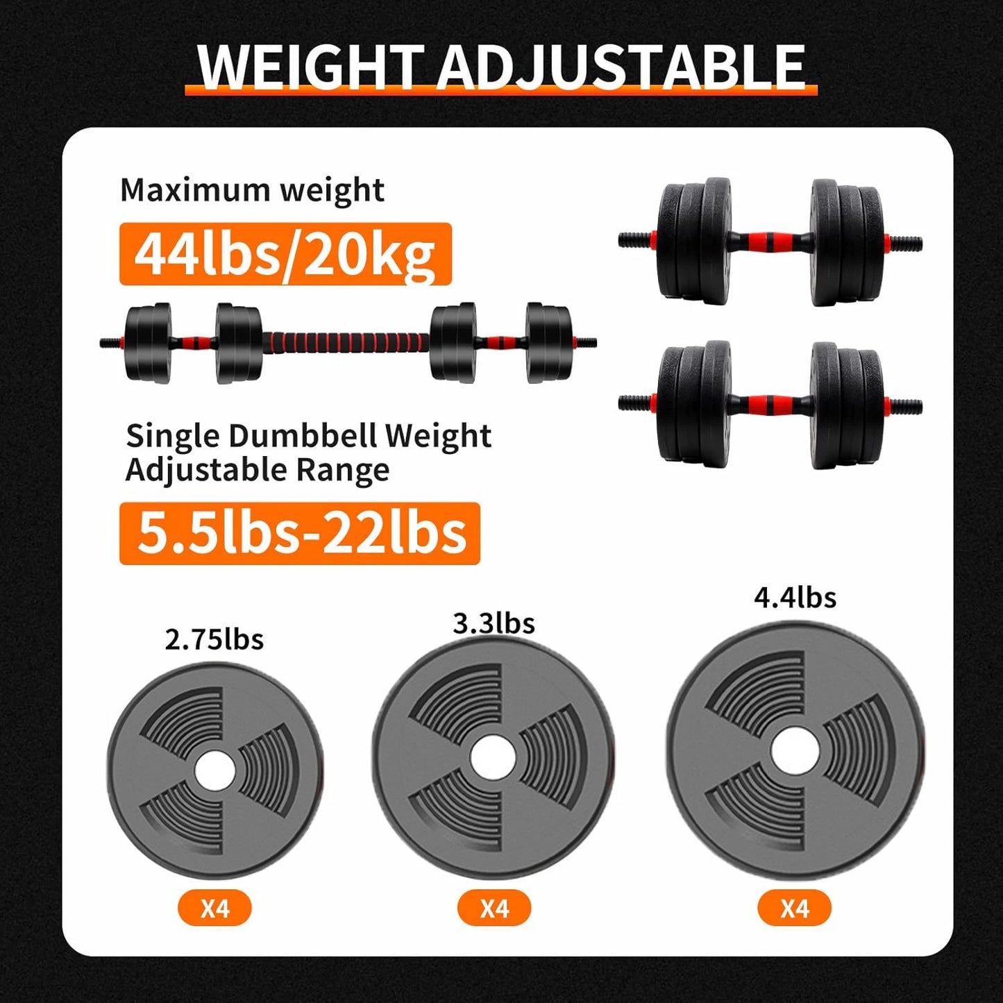 Adjustable Dumbbell to Barbell Set With Anti Slip Grip for Home Gym Strength Training