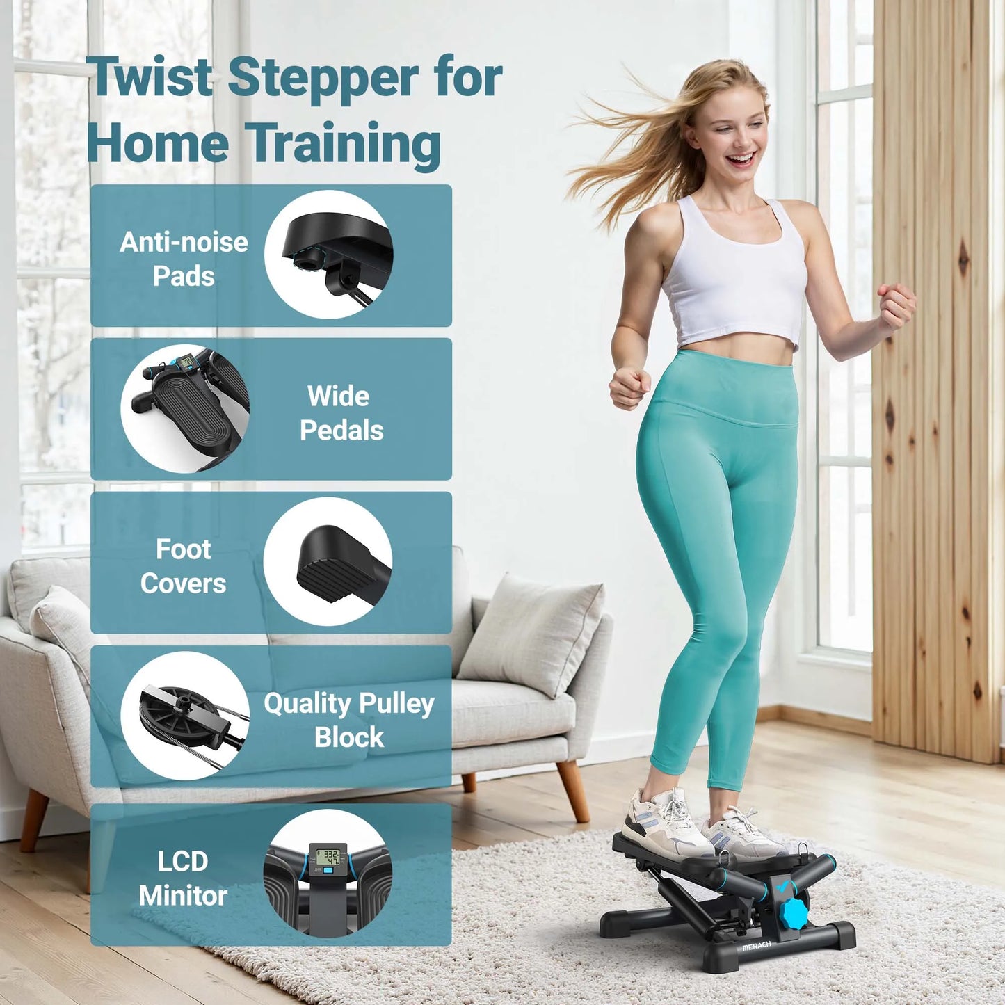 MERACH Mini Stepper Twist With Resistance Band For Fitness