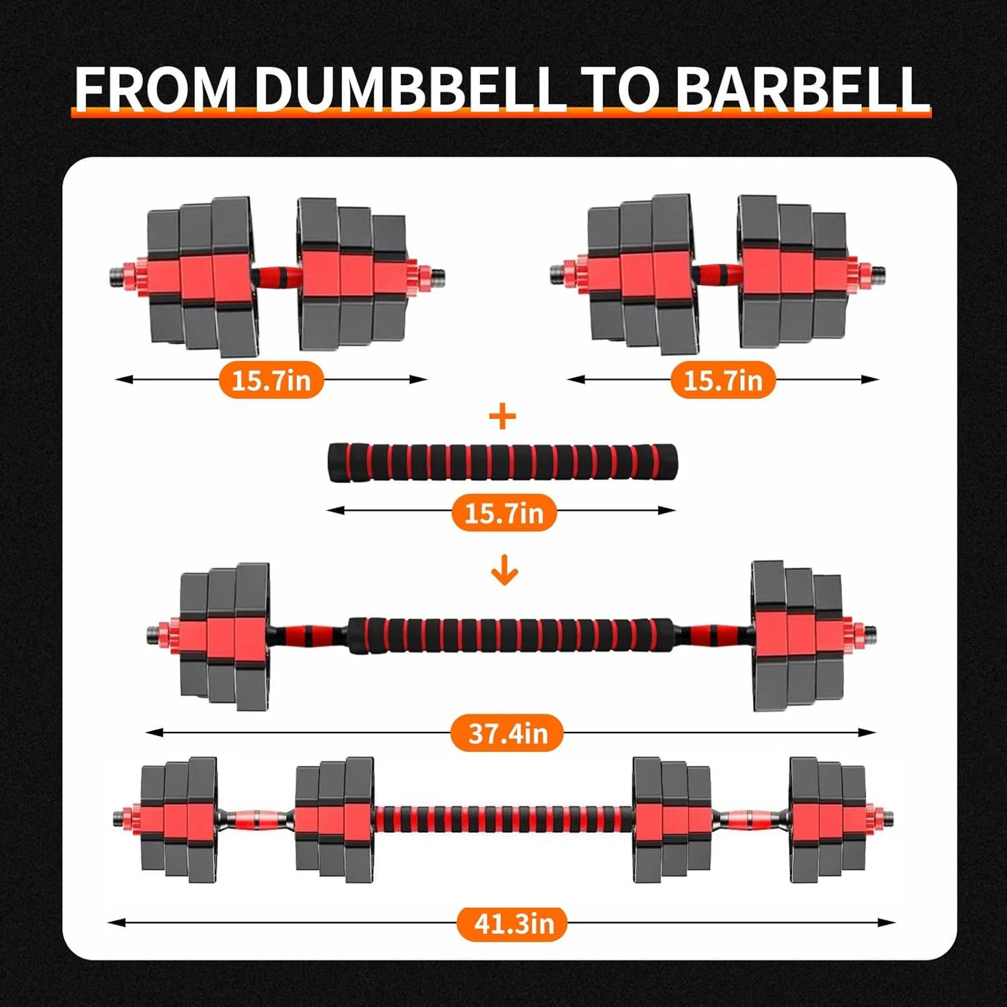 Adjustable Dumbbell To Barbell Fitness Set 44 Lb Anti Slip Grip 3 In 1 Home Gym Pro