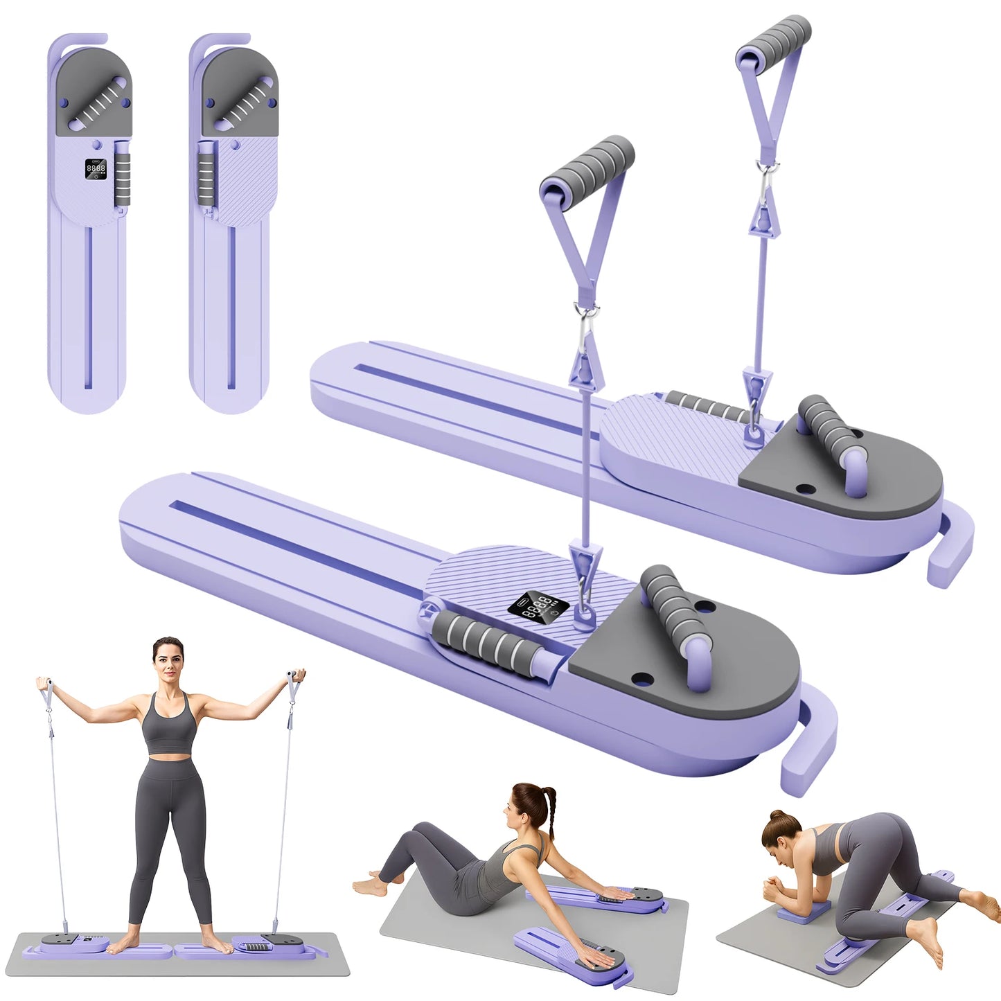 Portable Pilates Reformer Board AB With Resistance Bands LCD Display