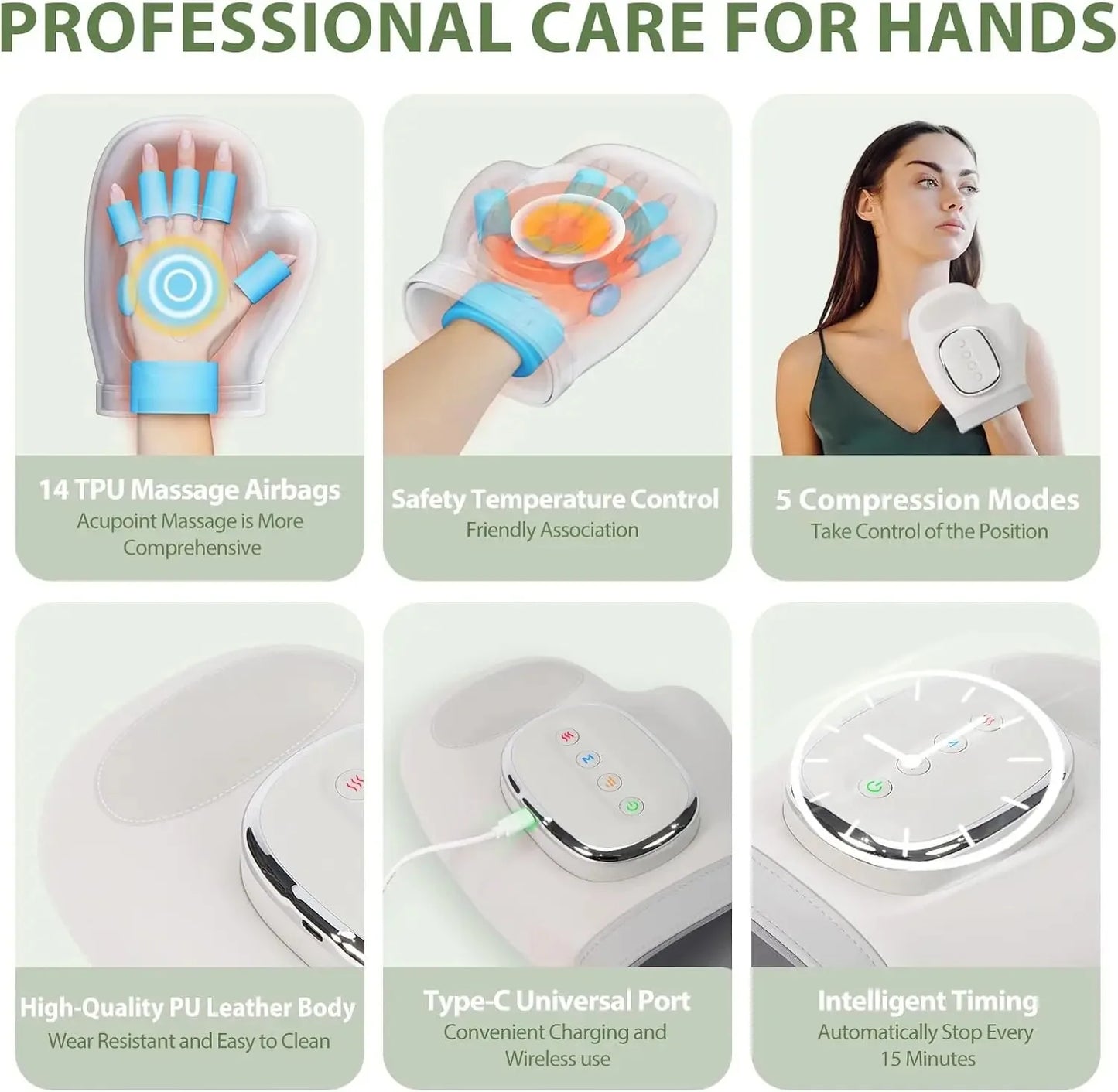Hand Massager With Heat Airbag Compression For Carpal Tunnel
