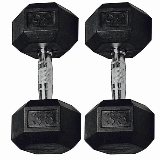 Rubber Hex Dumbbells Pair With Chrome Plated Handles For Strength Training