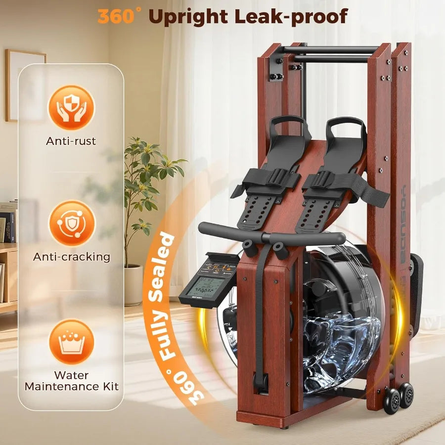 XMSJ Foldable Water Rowing Machine With Integrated Monitor And Bluetooth