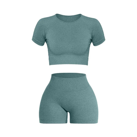 Want Move Women's Seamless Ribbed Knit Yoga Set 2pc