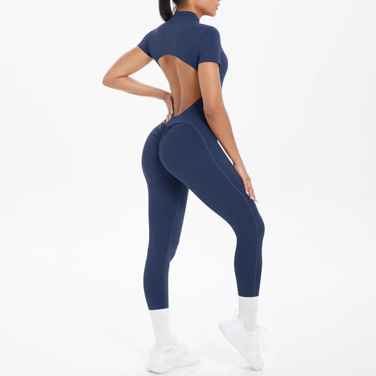 Hamidou Women's Short Sleeve Fitness Jumpsuit Backless Bodysuit