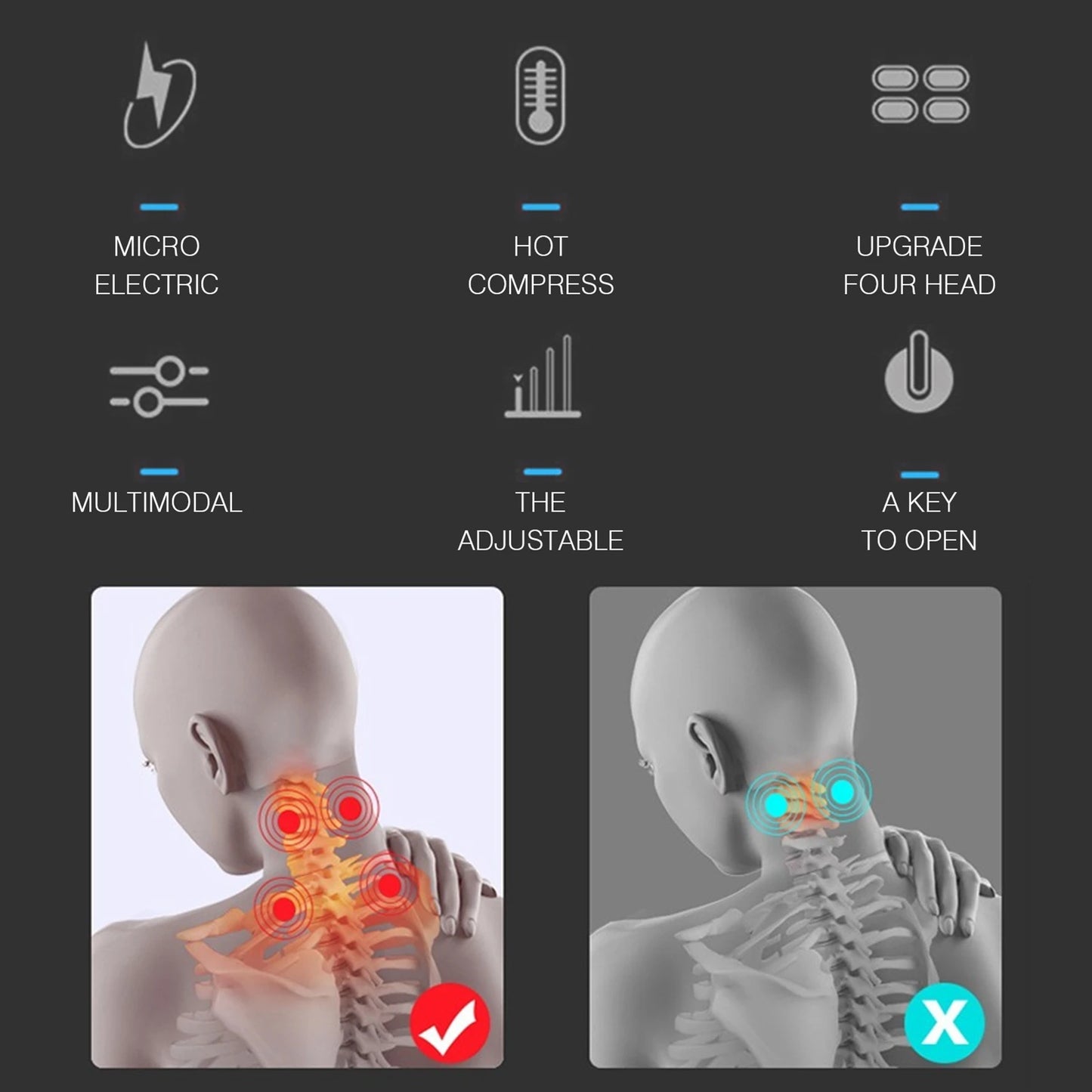 Electronic Cervical Neck Massager With 4 Head Heating
