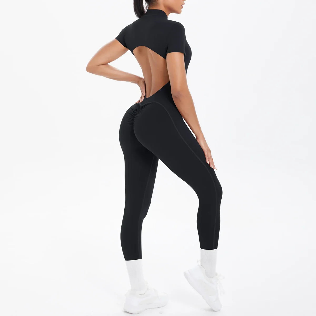 Hamidou Women's Short Sleeve Fitness Jumpsuit Backless Bodysuit