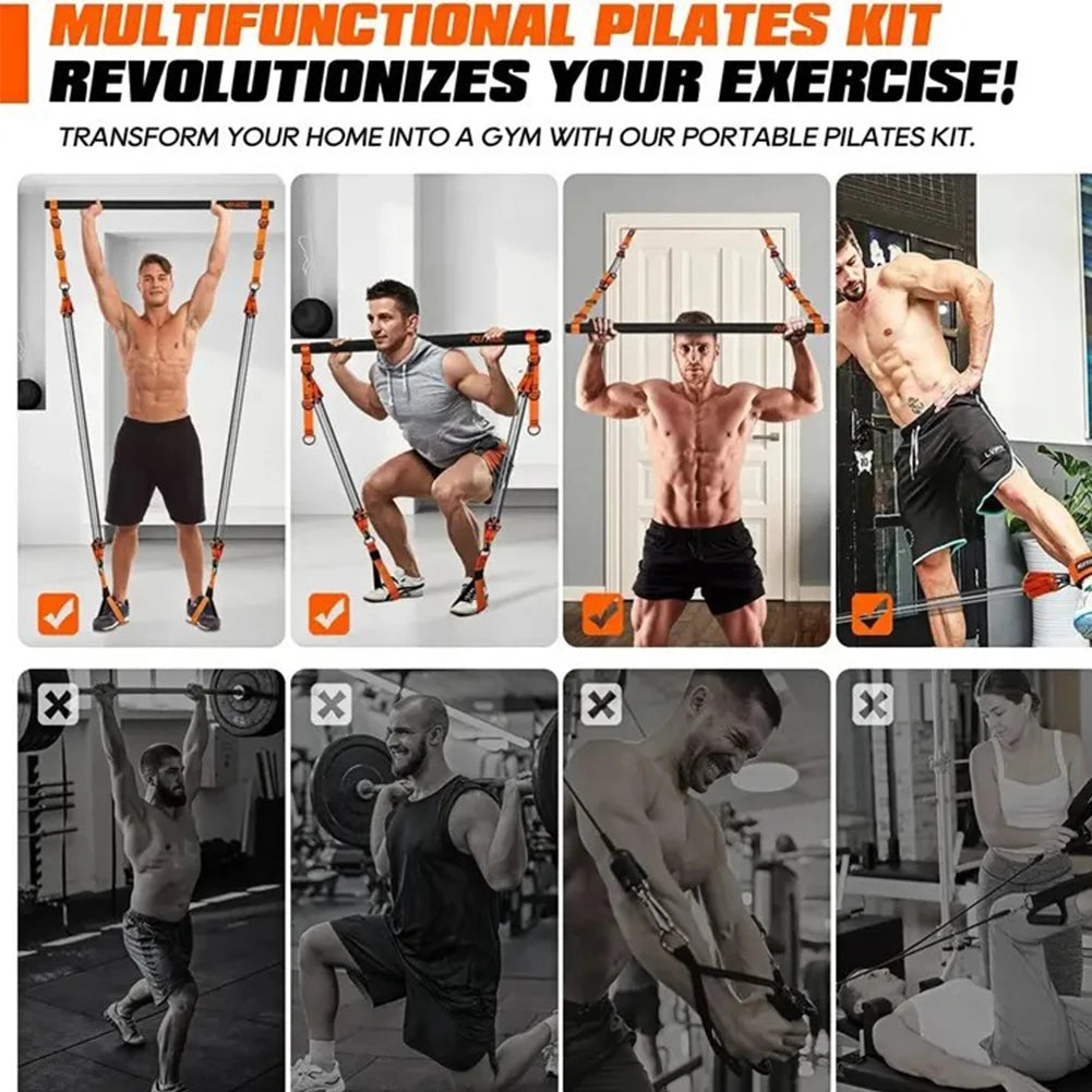 Pilates Bar Kit With Resistance Bands Multifunctional Portable Home Gym Equipment Set