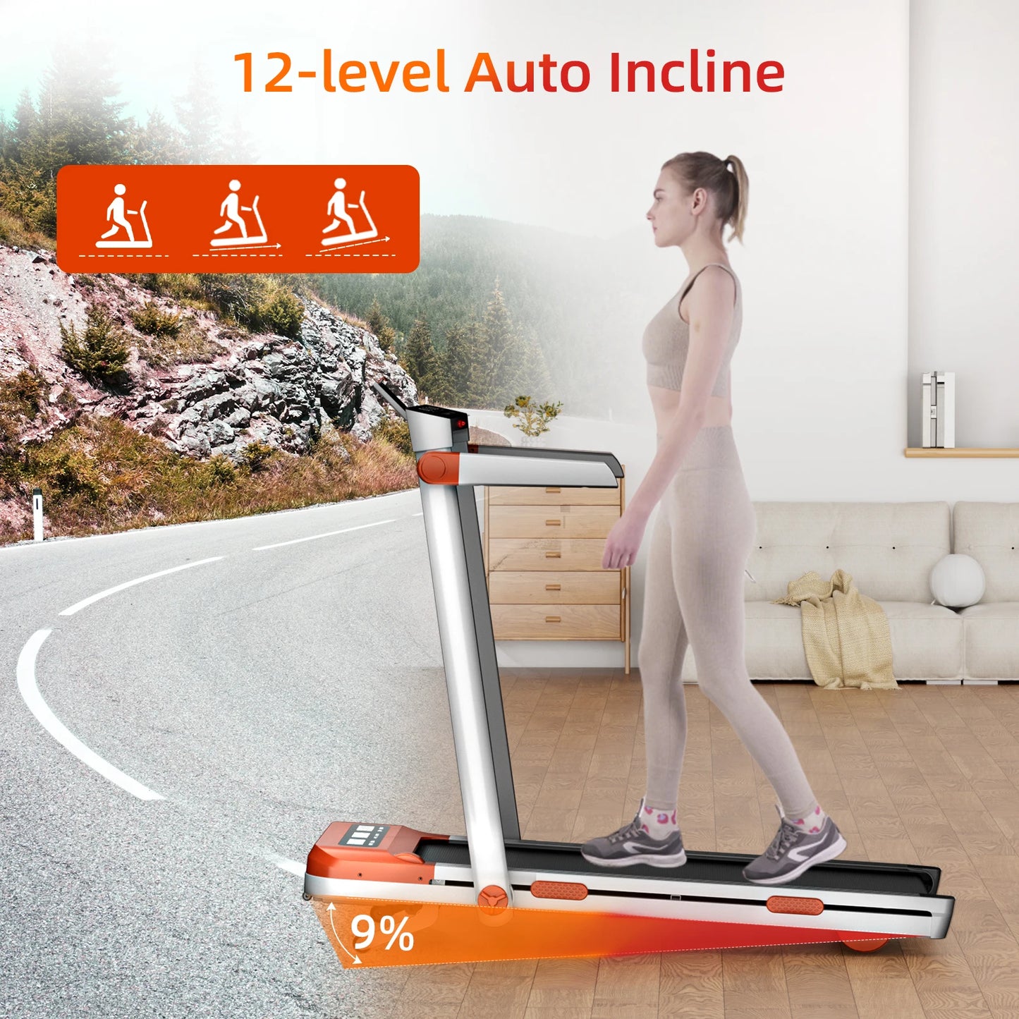Superun Treadmill For Home 3HP Incline Heart Rate Smart App