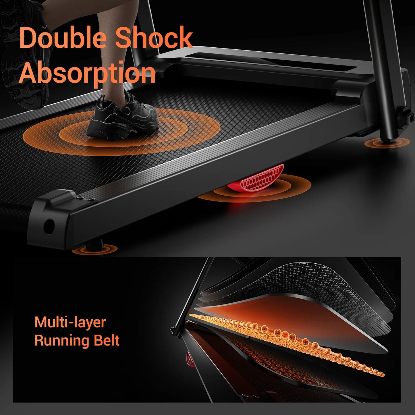 Driving 3.0HP Brushless Foldable Treadmill 300lb Capacity HR Monitor