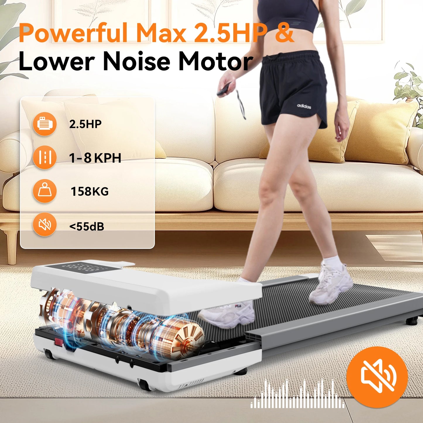 Driving Under Desk Treadmill Walking Pad 2.5HP 5MPH