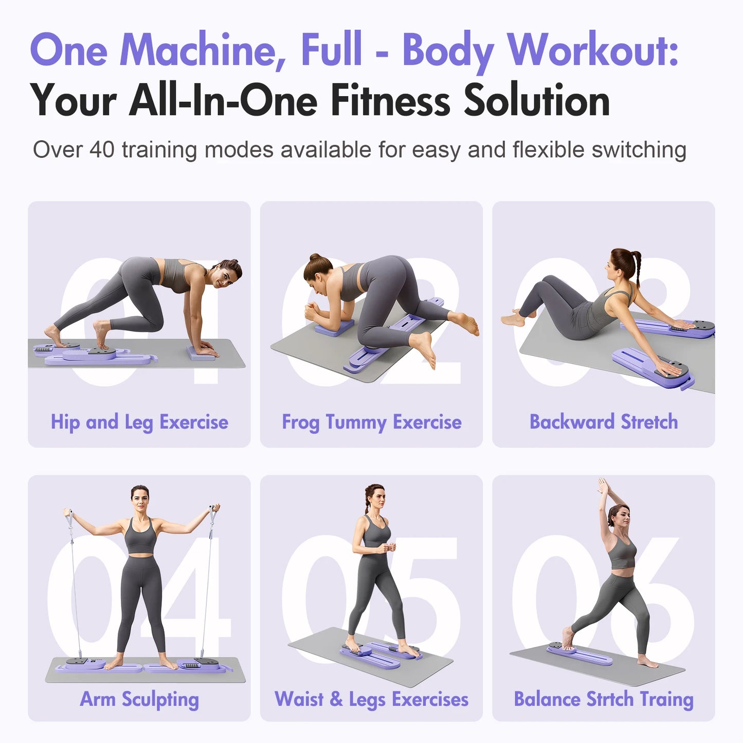 Portable Pilates Reformer Board AB With Resistance Bands LCD Display