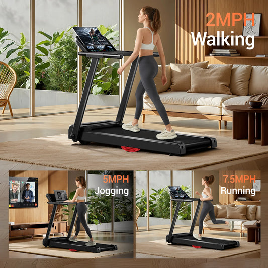 Driving 3.0HP Brushless Foldable Treadmill 300lb Capacity HR Monitor
