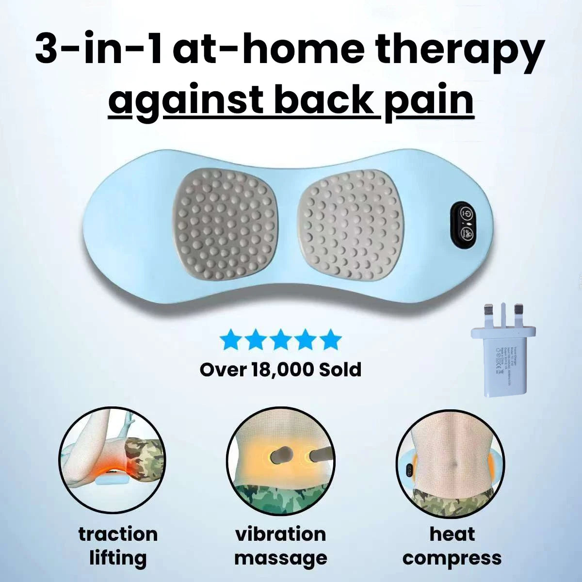 Emeka 3-In-1 Back Massager Pillow for Waist Pain Relief