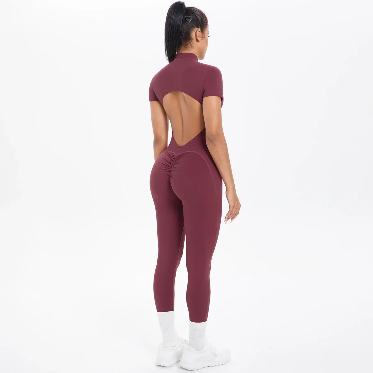 Hamidou Women's Short Sleeve Fitness Jumpsuit Backless Bodysuit
