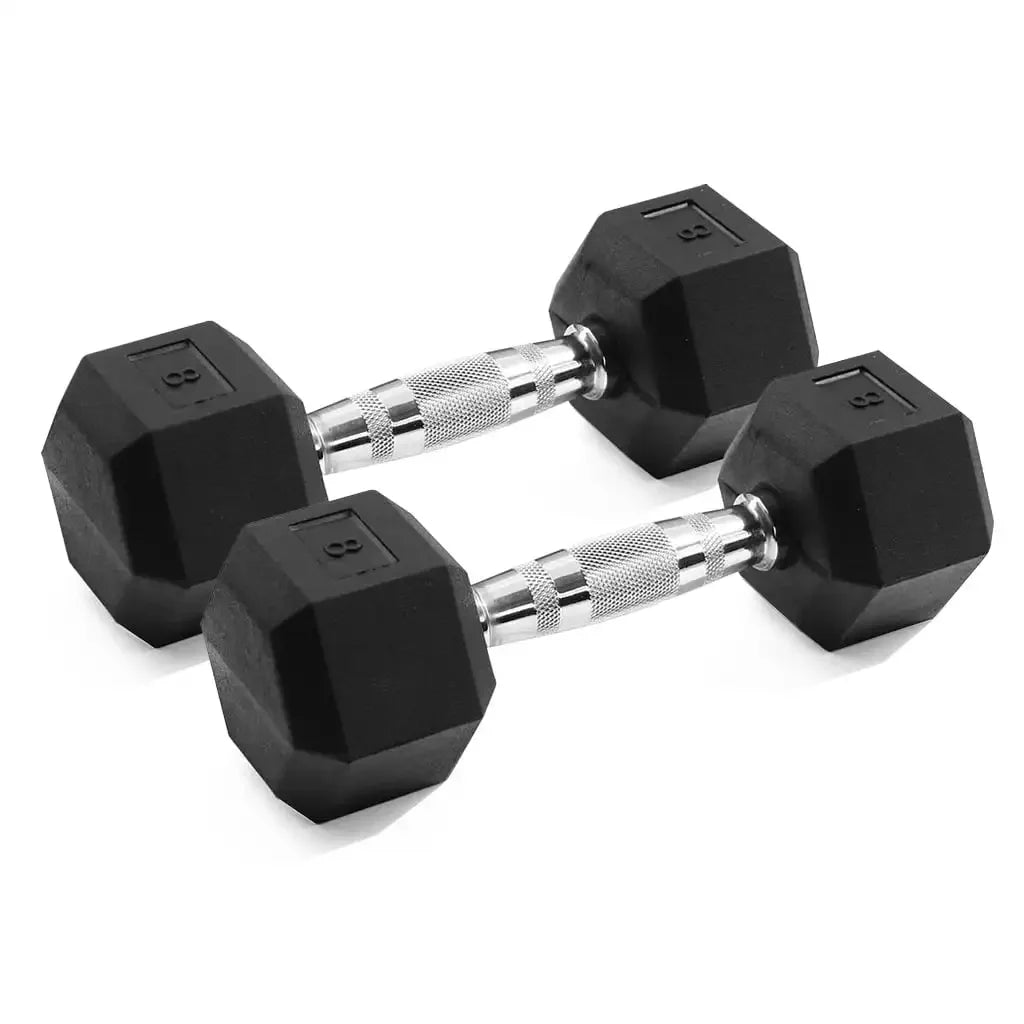 8 Lb Rubber Hex Dumbbells Pair With Chrome Plated Handles