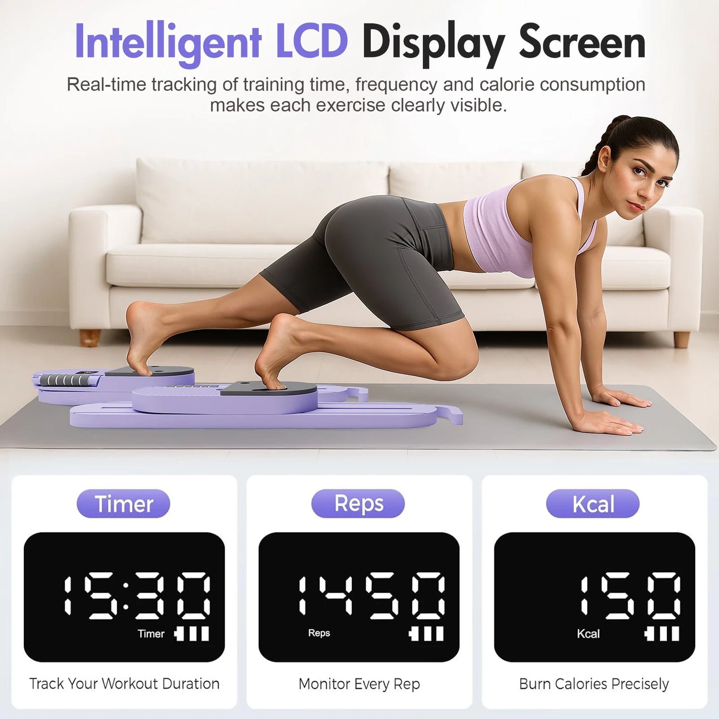 Portable Pilates Reformer Board AB With Resistance Bands LCD Display