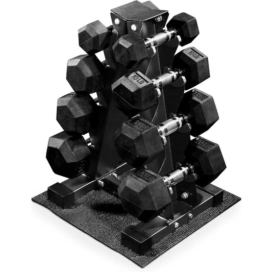 Versatile Rubber Coated Hex Dumbbell Set With Storage Rack