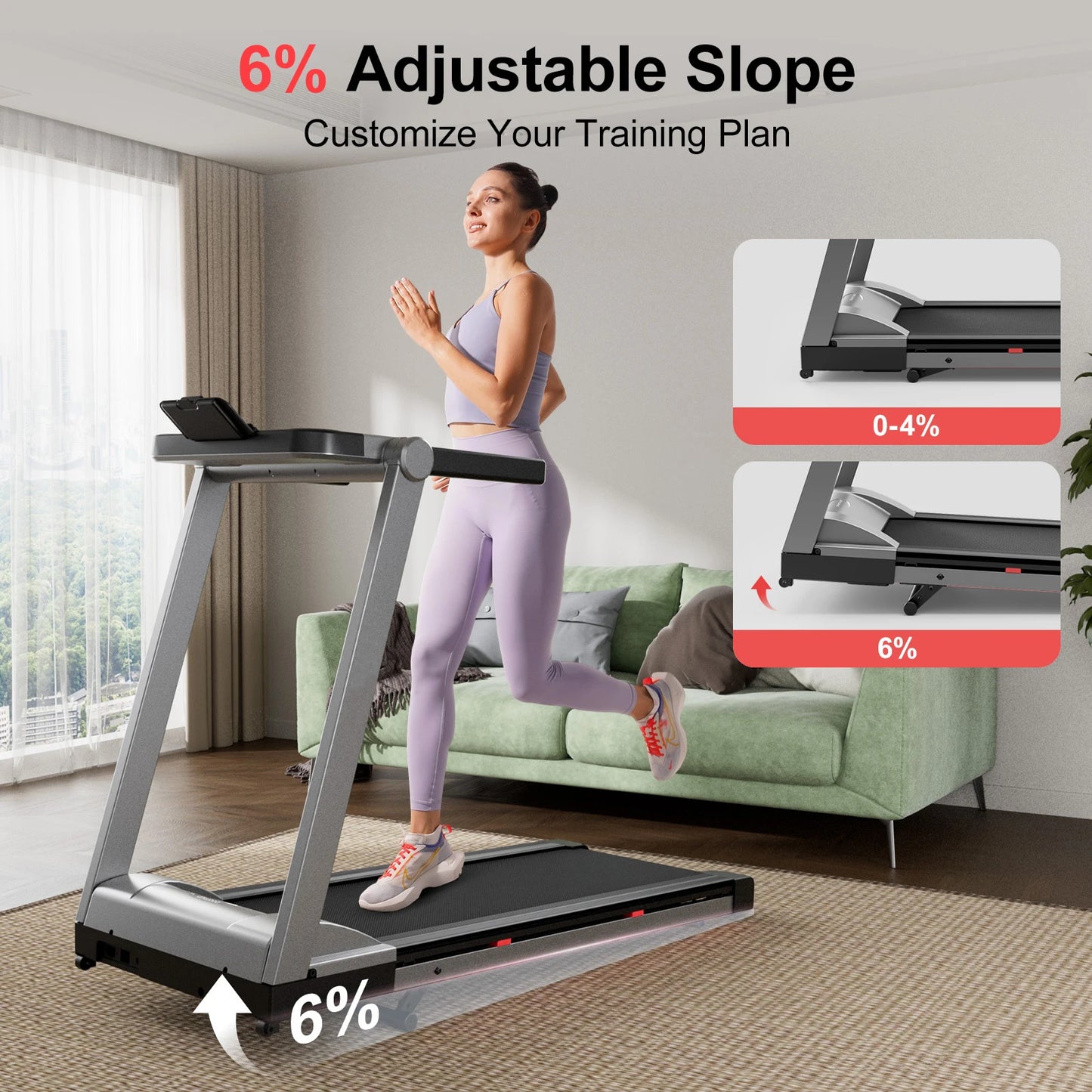 Superun 3.5HP Foldable Incline Treadmill With Handle Bar 350LBS Capacity