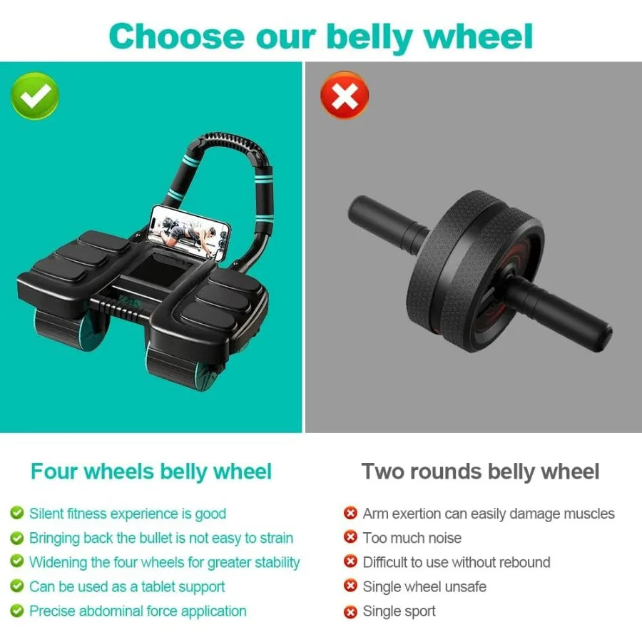 Automatic Ab Roller Wheel With Elbow Support 4 Wheel Design