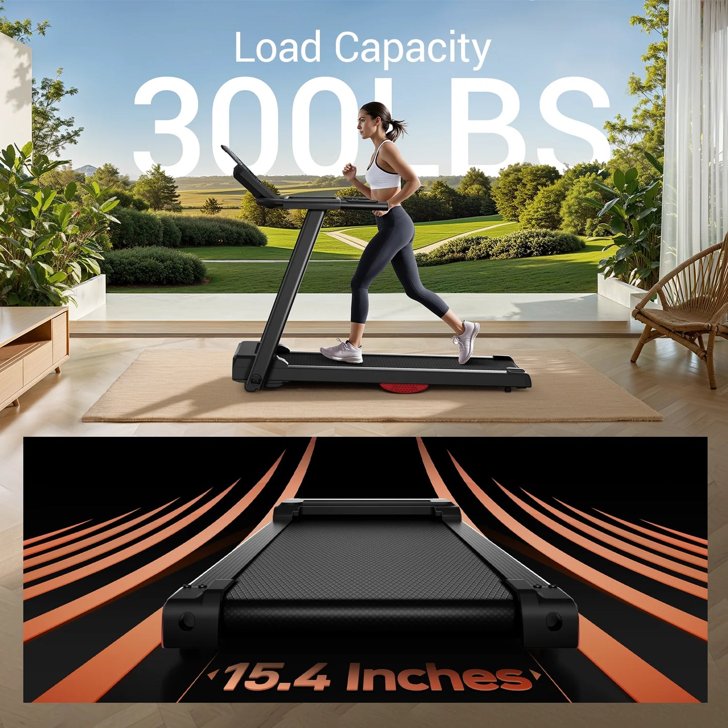 Driving 3.0HP Brushless Foldable Treadmill 300lb Capacity HR Monitor