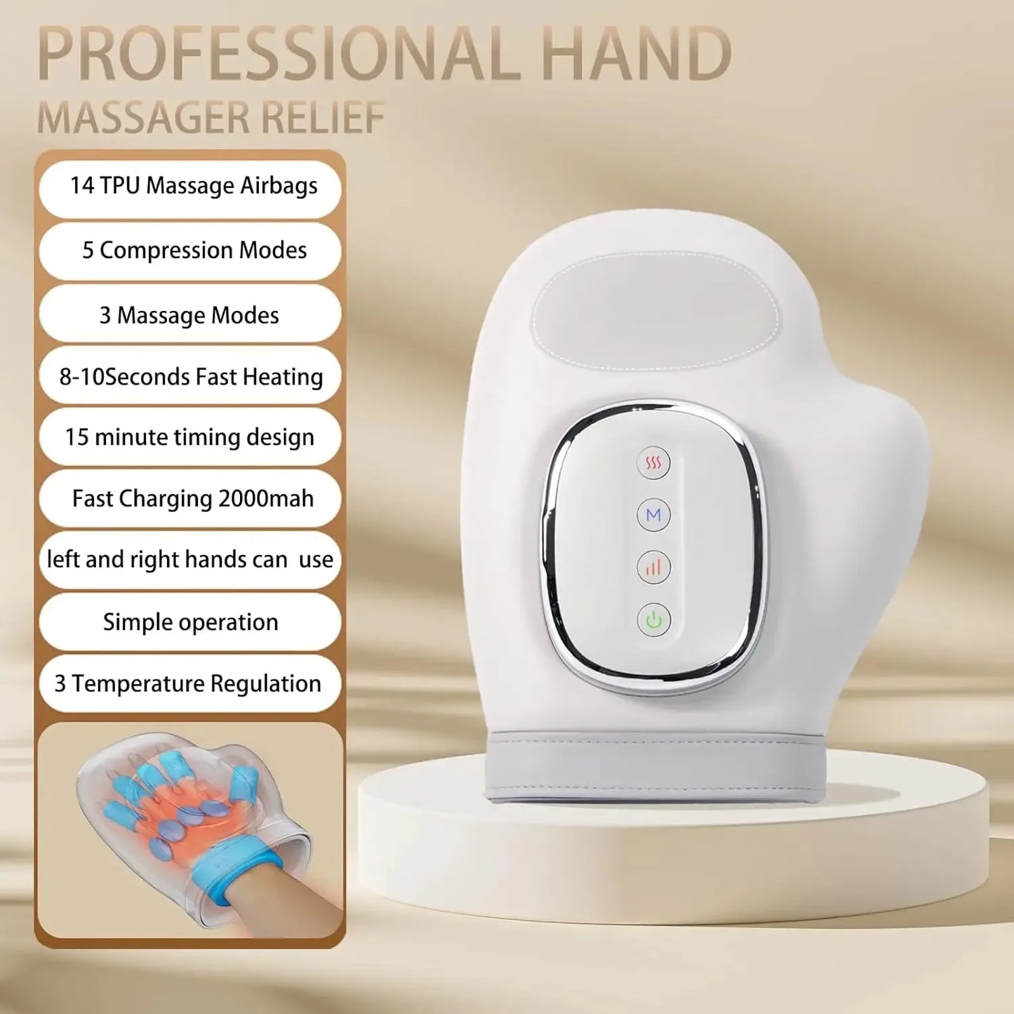 Hand Massager With Heat Airbag Compression For Carpal Tunnel