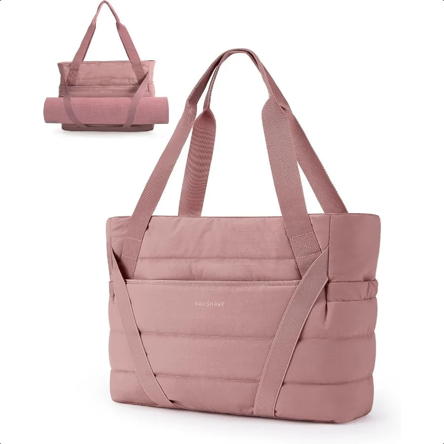 Quilted Women’s Gym Tote Bag With Zipper Yoga Mat Straps